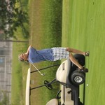 Donovan Anderson looks down the fairway after a swing